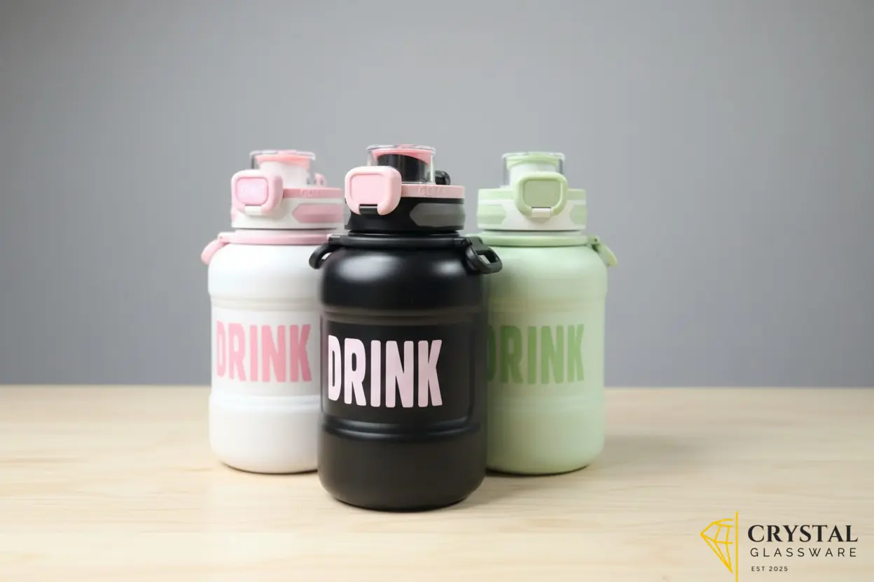  "MCHEN Sports Experts" pot-belly water bottle with the word "DRINK" printed on the front — Crystal Glassware Pakistan